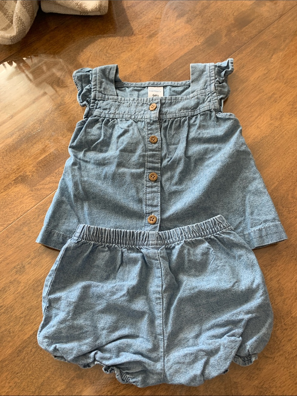 Carter's Light Blue Chambray Button Front Top & Bloomers Set